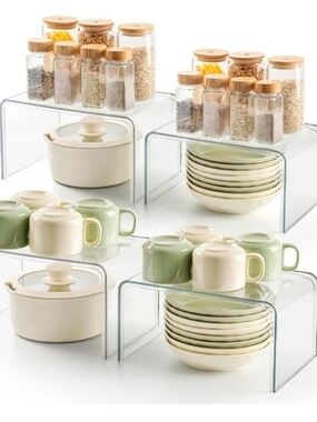 Clear Acrylic Kitchen Shelf Riser - Organizer for Cabinets (Set)